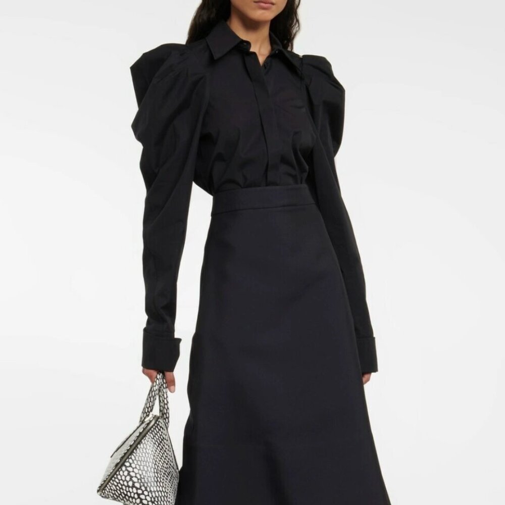 Sportmax Black Cotton Poplin Button Up Blouse NWT